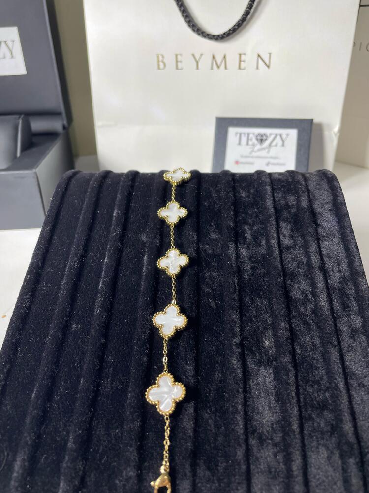 Vintage Alhambra Van Cleef bilezik, 5 motif BEYAZ-GOLD