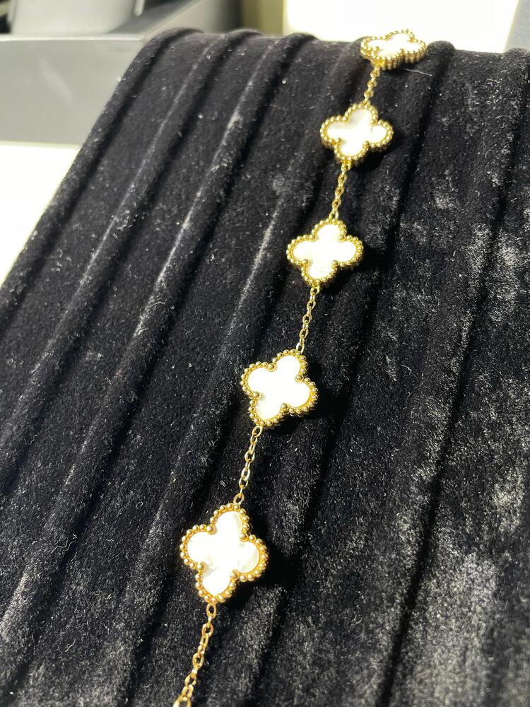 Vintage Alhambra Van Cleef bilezik, 5 motif BEYAZ-GOLD