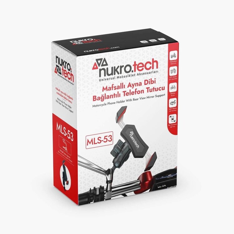Nukrotech MLS-53 Mafsallı Ayna Bağlantılı Motosiklet Telefon Tutucu