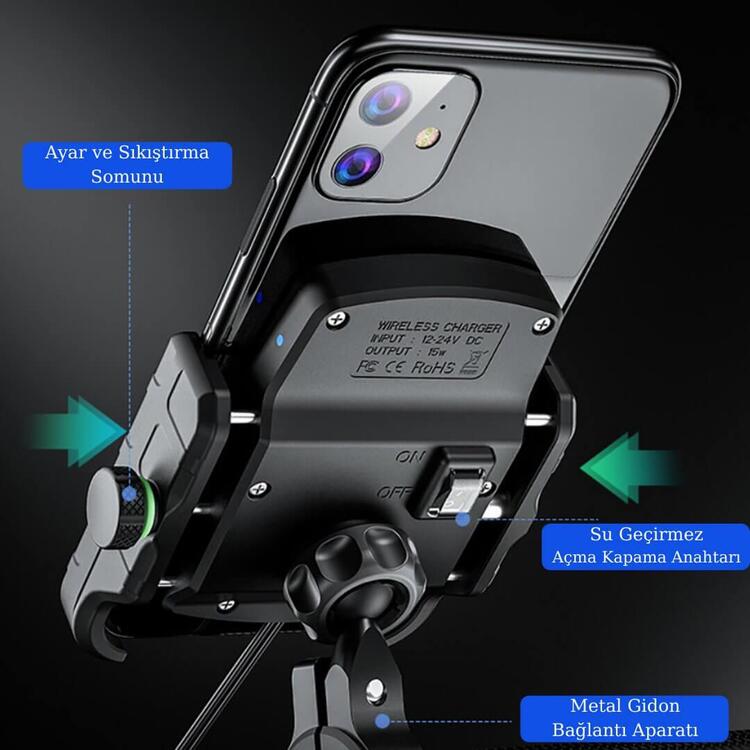 Nukrotech SF PLUS Wireless Şarjlı ve TYPE C Motosiklet Telefon Tutucu