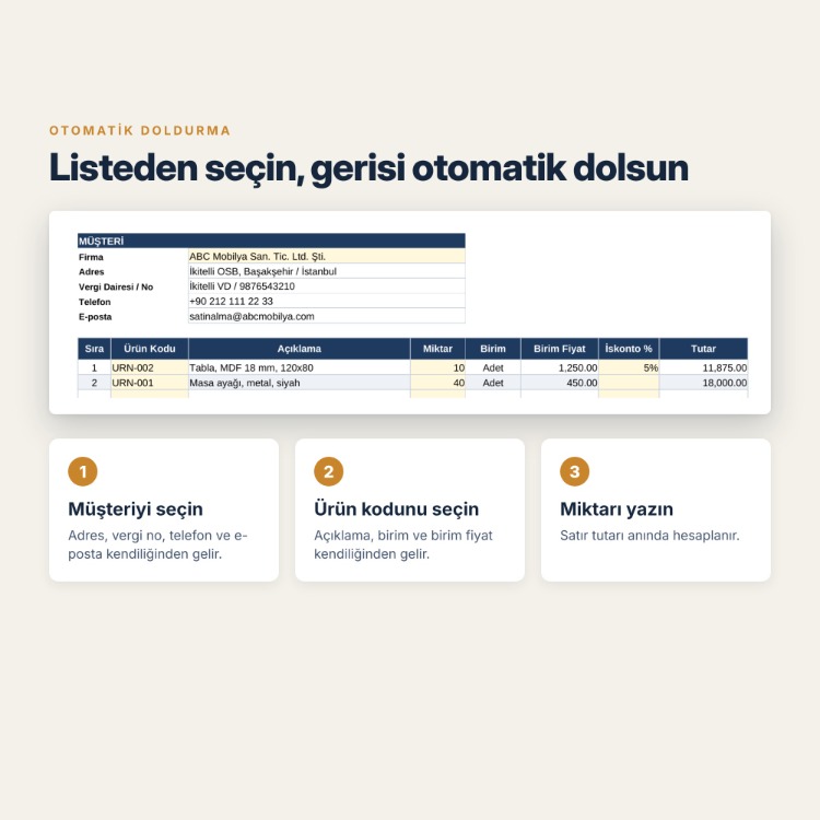 Excel Teklif ve Proforma Fatura Şablonu – Otomatik Hesaplamalı, KDV ve İskontolu