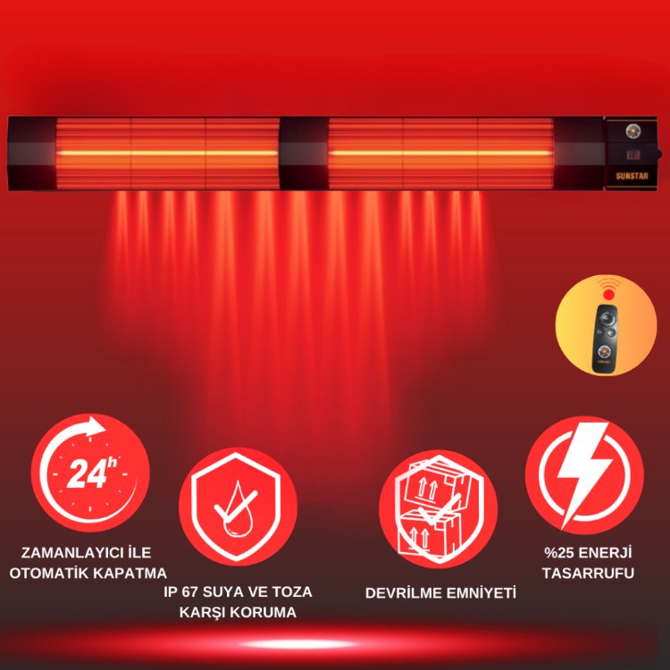 SUNSTAR DIŞ MEKAN HALOJEN ELEKTİRİKLİ SOBA İNFRARED ISITICI 4000W KUMANDALI