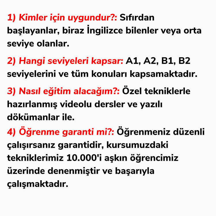 A1'den B2'ye Videolu Eğitim! (Sınırlı Sayıda)