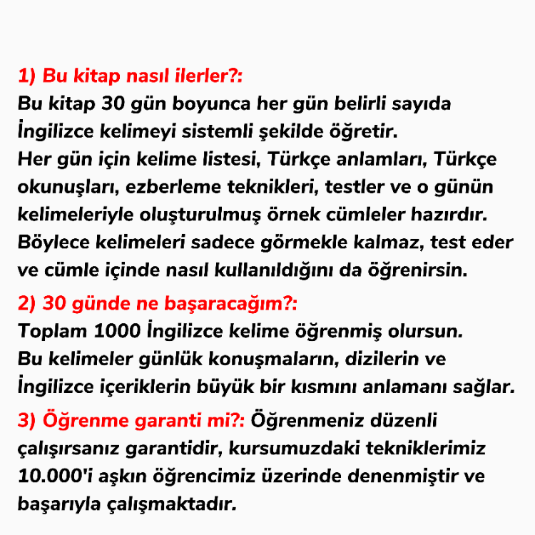 30 Günde 1000 İngilizce Kelime Öğreten Dijital Kitap