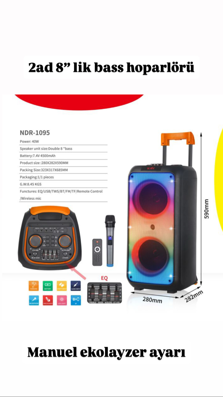 Ndr 1095 ultra bass özellikli karaokeli kumandalı rgb ses bombası
