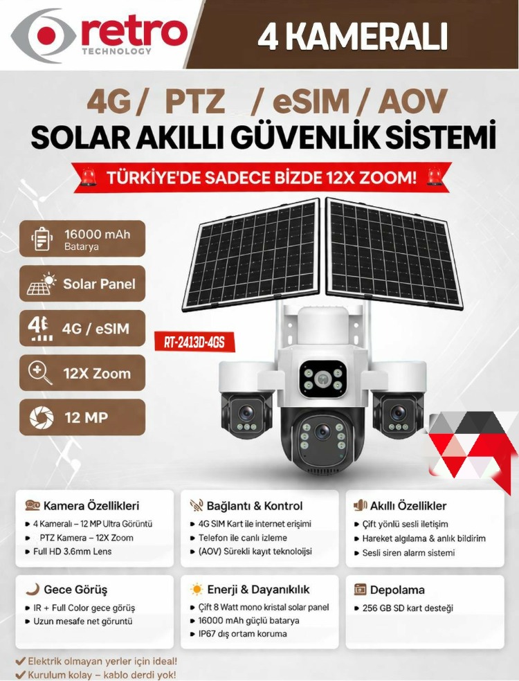 Retro RT-2413D-4GS Solar Kamera 12x Zoom