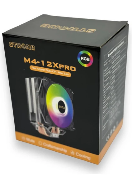 Strong M4-12XPRO 12CM Rainbow 4 Bakır Borulu 135W 4 Pin Intel/amd Kule Tipi Işlemci Cpu Fan