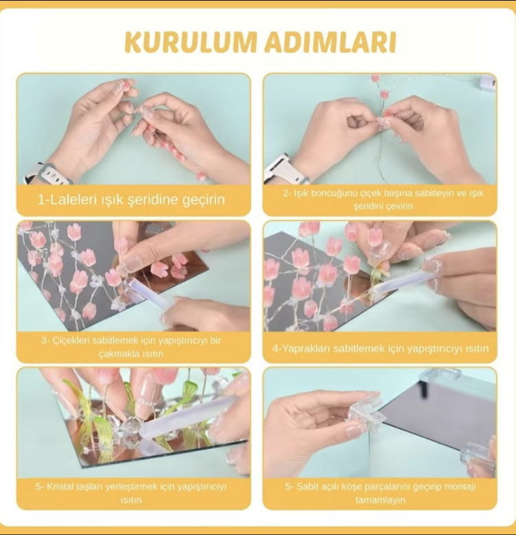 Aynalı Lale Gece Lambası - Romantik Lale Gece Lambası 
