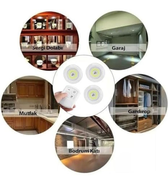 LED Işık Kablosuz Uzaktan Kumandalı Dolap İçi LED Ampul Seti
