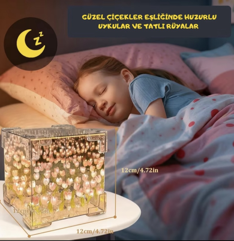 Aynalı Lale Gece Lambası - Romantik Lale Gece Lambası 