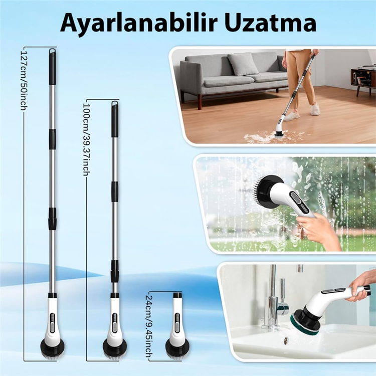 Göstergeli 2000Mah Şarjlı Değiştirilebilir 9IN1 Başlıklı Şarjlı Temizlik Fırçası