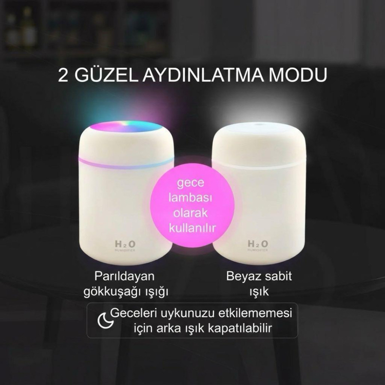 H2o 300 ml Ultrasonik Hava Nemlendirici Ve Aroma Difüzörü Renk Değiştiren Gece Lambası