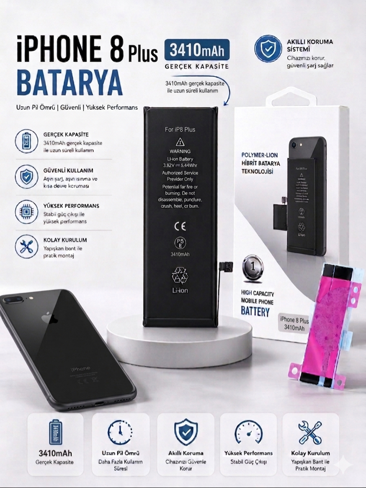 iPhone 8 Plus Yüksek Amperli Batarya(3410mAh)