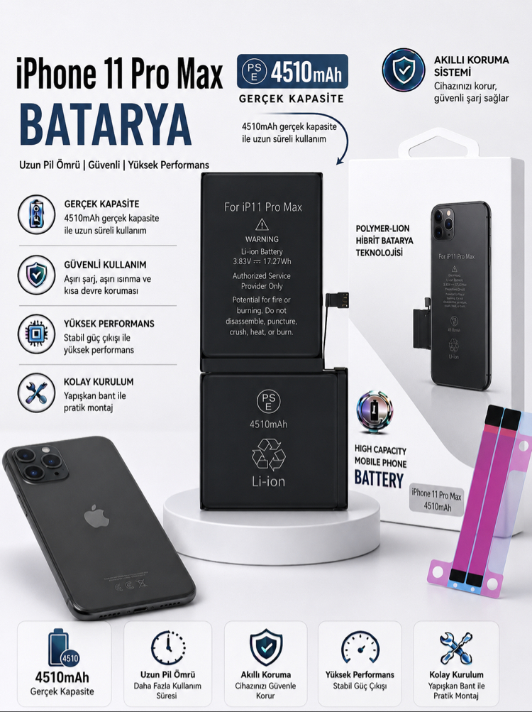 iPhone 11 Promax Yüksek Amperli Batarya(4510mAh)
