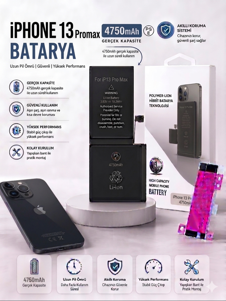 iPhone 13 Promax Yüksek Amperli Batarya(4750mAh)