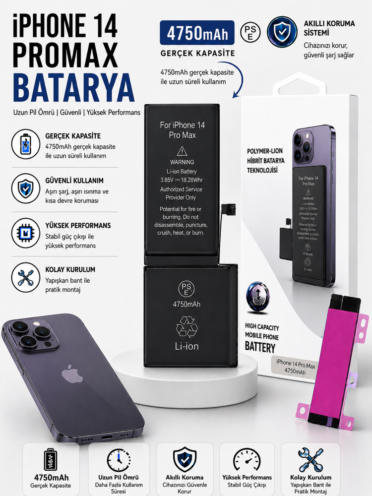 iPhone 14 Promax Yüksek Amperli Batarya(4750mAh)
