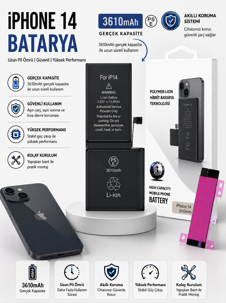 iPhone 14 Yüksek Amperli Batarya(3610mAh)