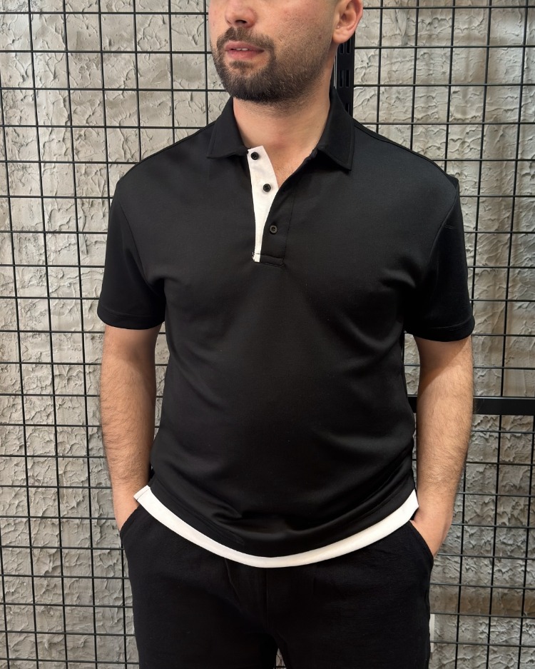 Oversize Oysho Kumaş Polo Yaka Siyah T-Shirt