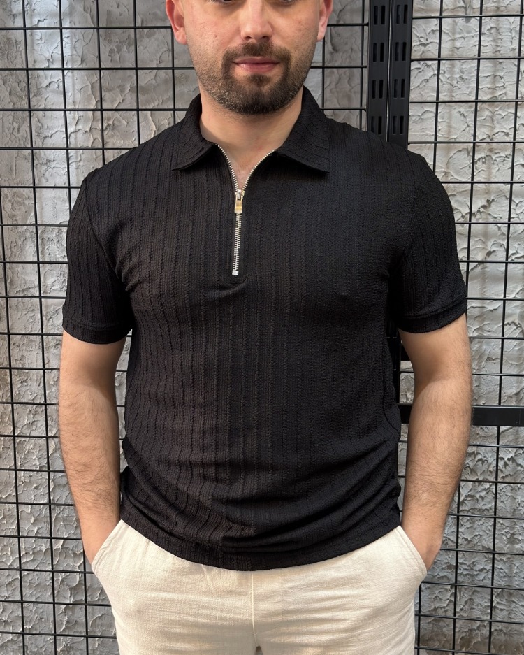 Çizgili Triko Polo Yaka T-Shirt
