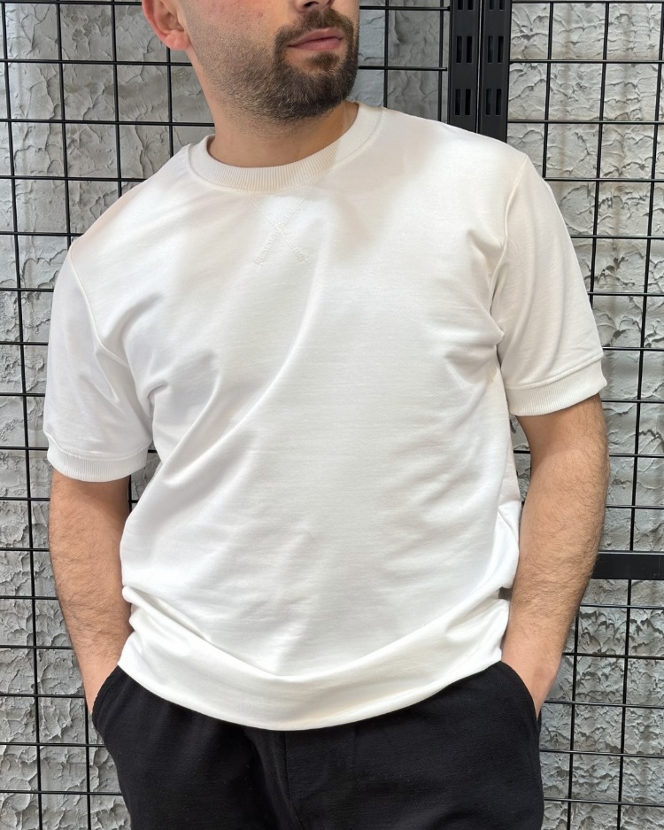 Yarım Oversize %100 Pamuk Beyaz T-Shirt