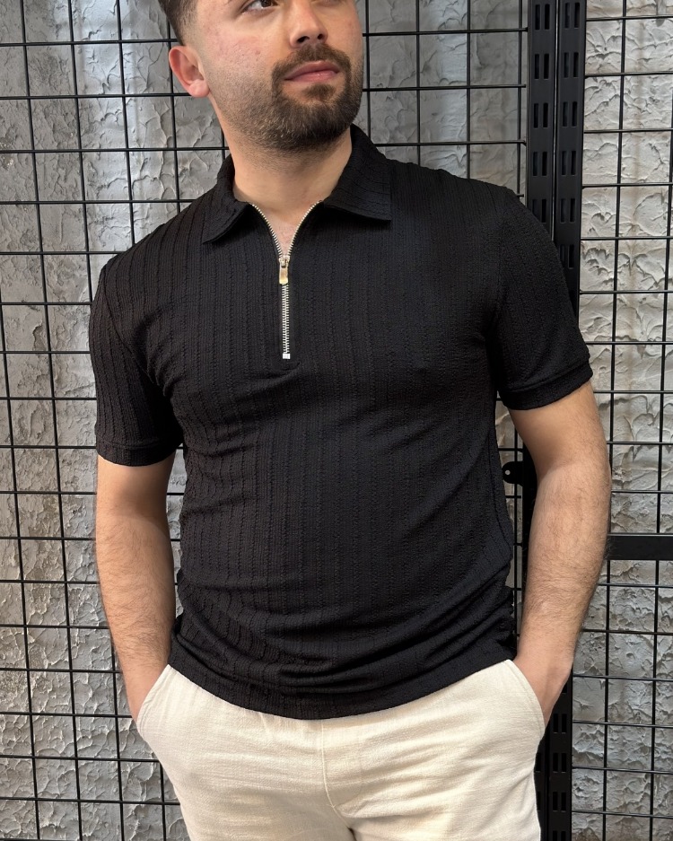 Çizgili Triko Polo Yaka T-Shirt