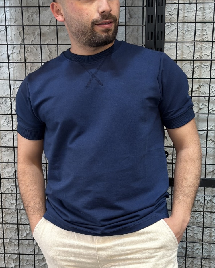 Yarım Oversize Lacivert %100 Pamuk Tişört