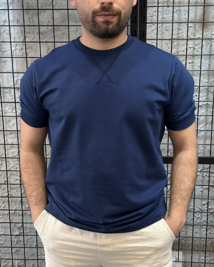 Yarım Oversize Lacivert %100 Pamuk Tişört