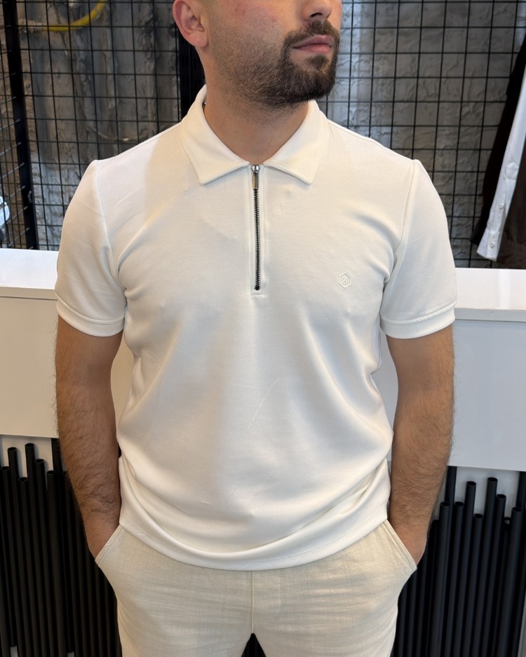 Regular Fit Polo Yaka Fermuarlı %100 Pamuk T-shirt
