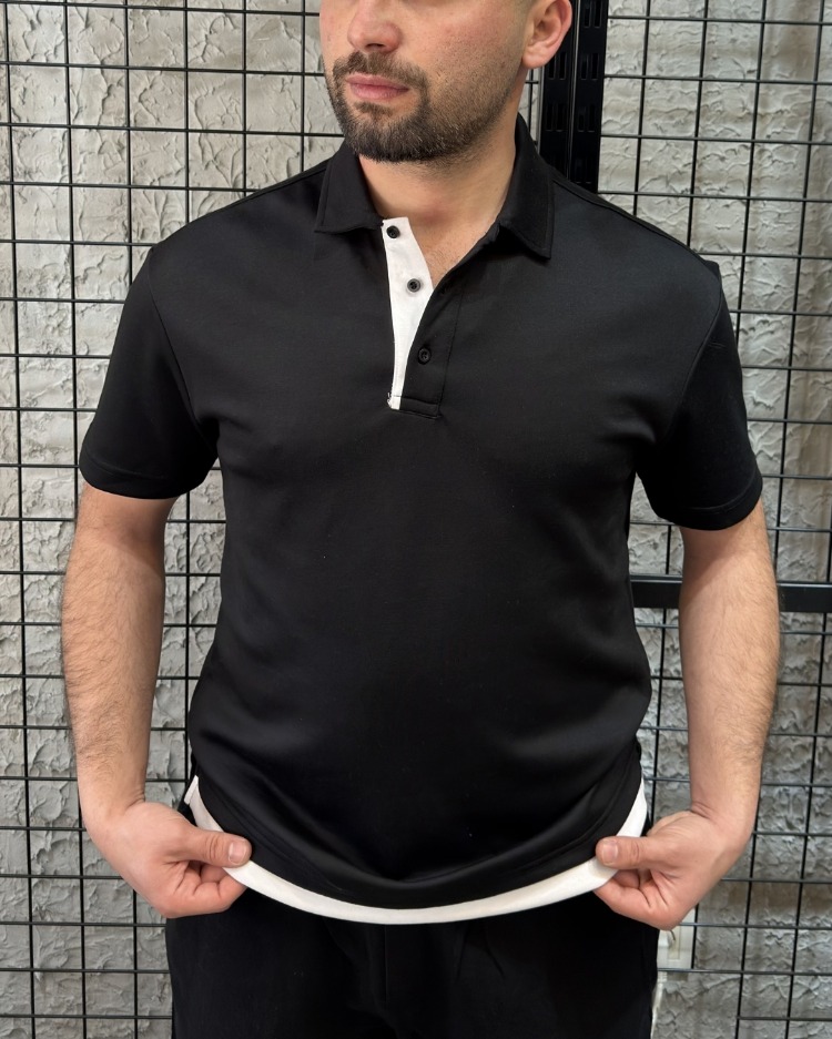 Oversize Oysho Kumaş Polo Yaka Siyah T-Shirt