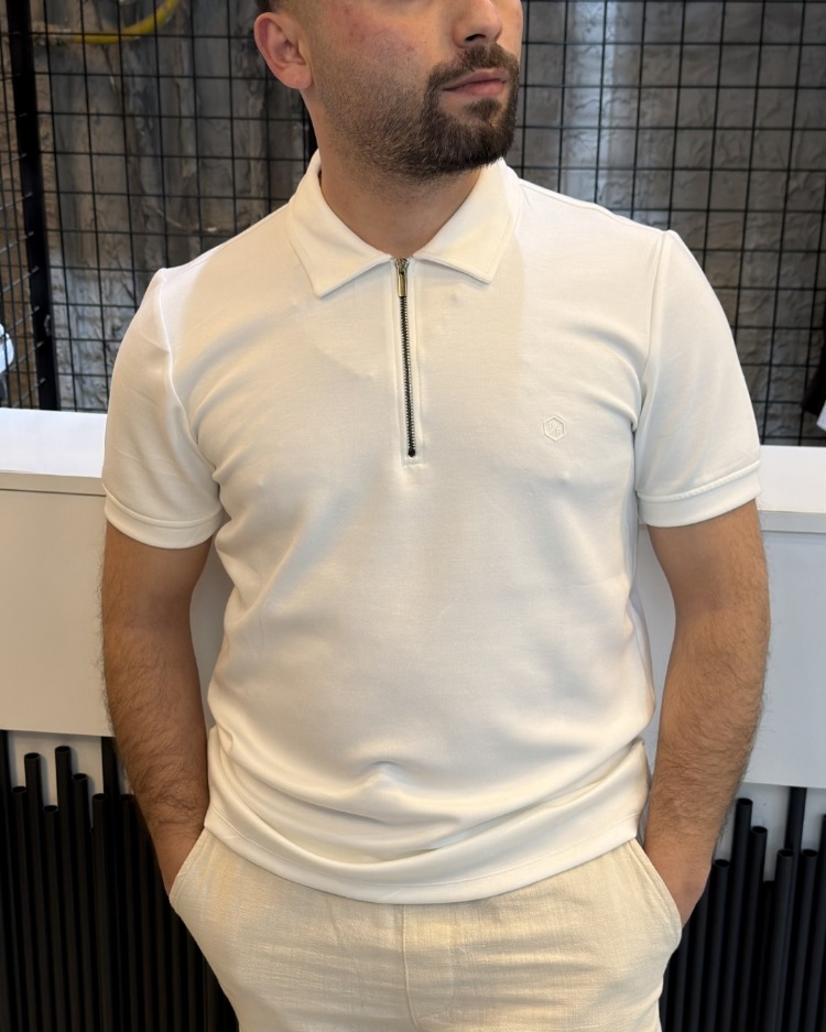 Regular Fit Polo Yaka Fermuarlı %100 Pamuk T-shirt