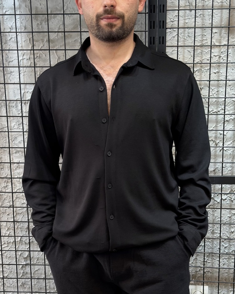 Oysho Kumaş Regular Fit Siyah Basic Gömlek