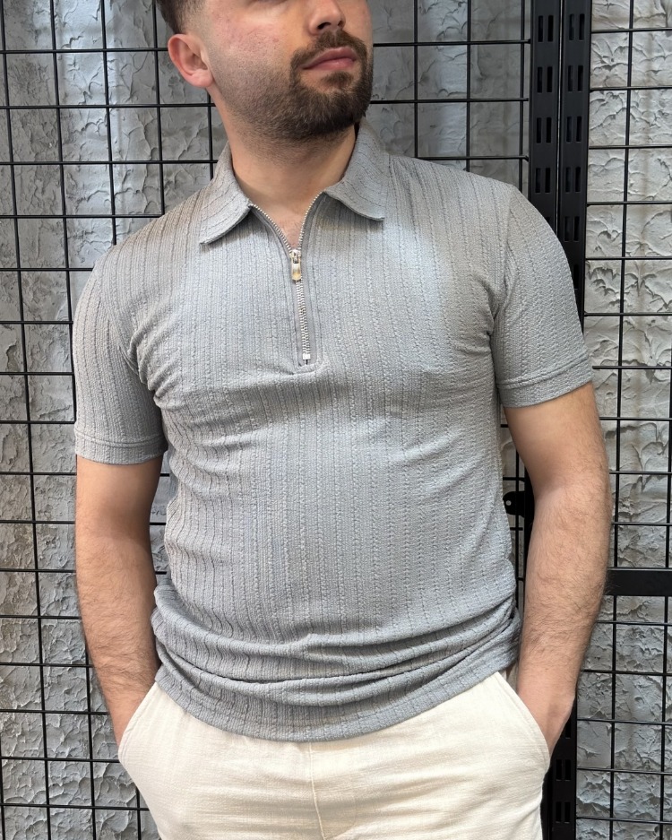 Gri Triko Polo Yaka T-Shirt
