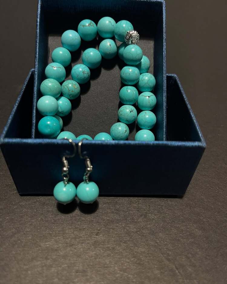 10mm Küre Doğal Turkuz Bileklik ve Küpe Seti