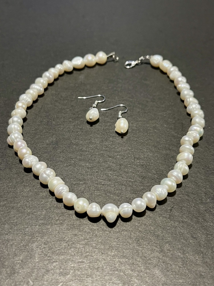 Doğal Beyaz İnci Kolye ve Küpe set