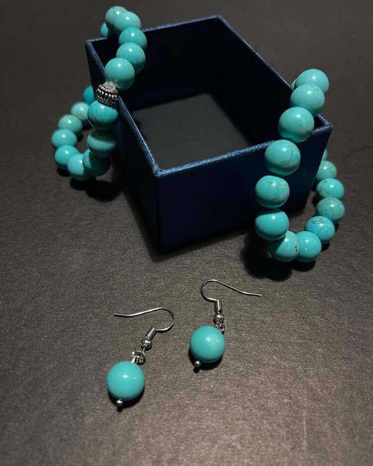 10mm Küre Doğal Turkuz Bileklik ve Küpe Seti