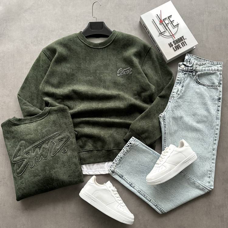 YIKAMALI KUMAŞ SWEAT + BAGGY KOT PANTALON 