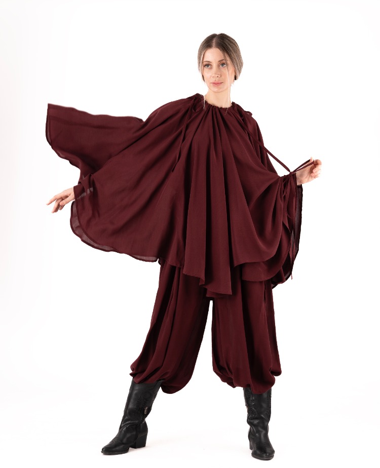 bağcık pelerin (bordo)
