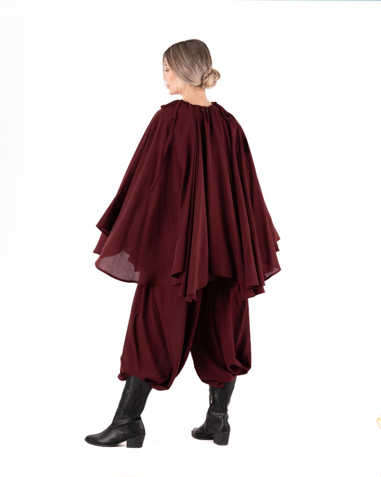 bağcık pelerin (bordo)