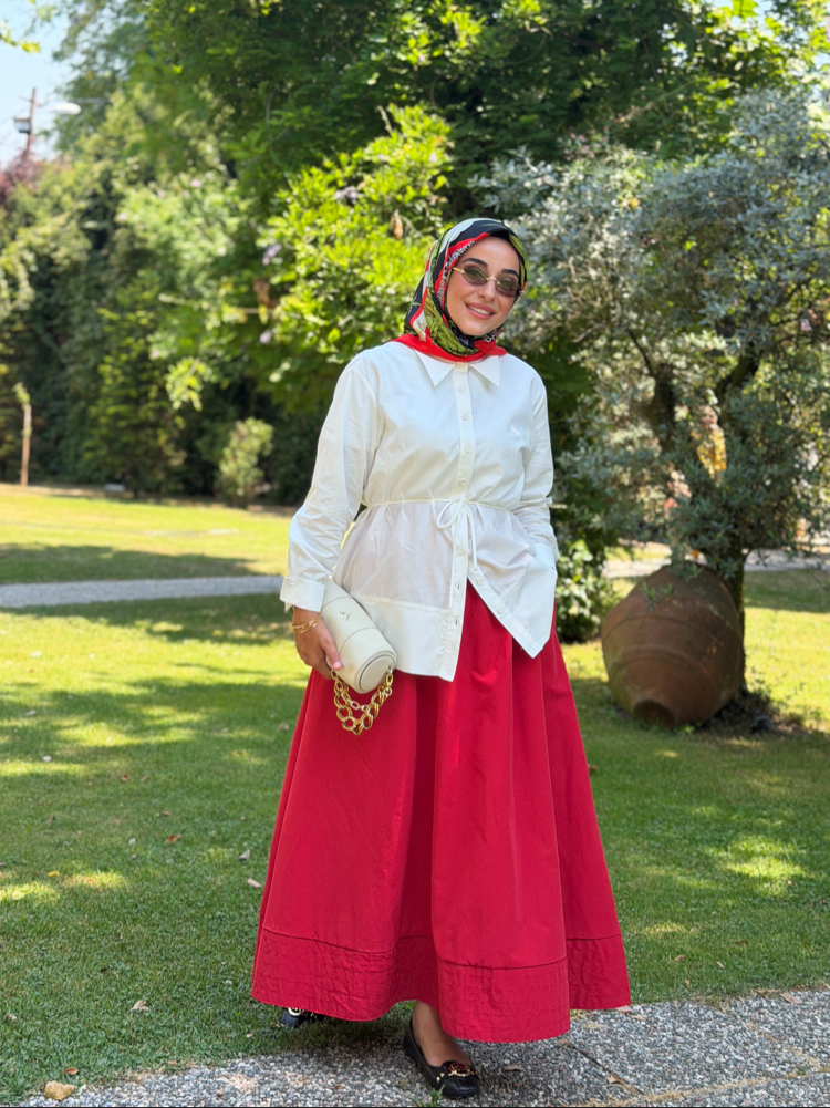 Kırmızı Beli Lastıklı Etek