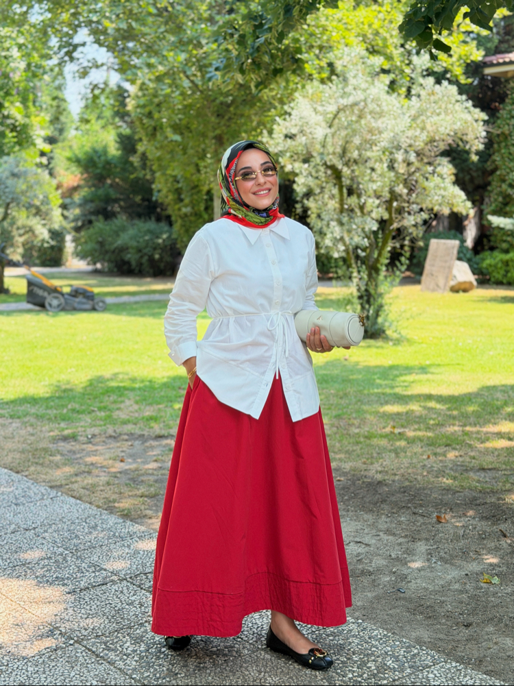 Kırmızı Beli Lastıklı Etek