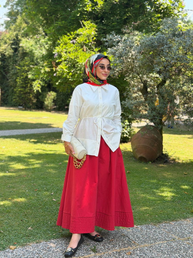 Kırmızı Beli Lastıklı Etek