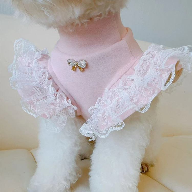 Pembe Dantel Detaylı Köpek Bluzu