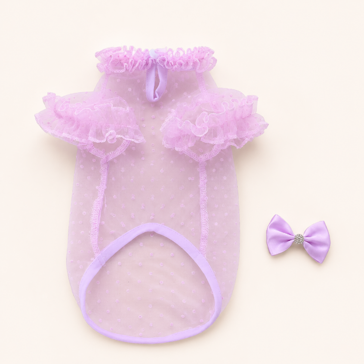 Pearl Lilac Tulle Couture Köpek Bluzu