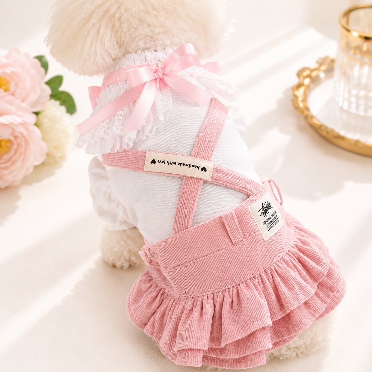 Pembe Askılı Fırfırlı Köpek Elbisesi