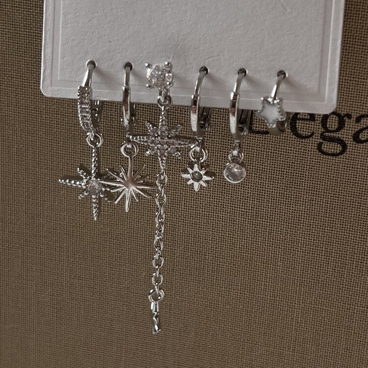 Silver Kutup Yıldızı Küpe Seti 