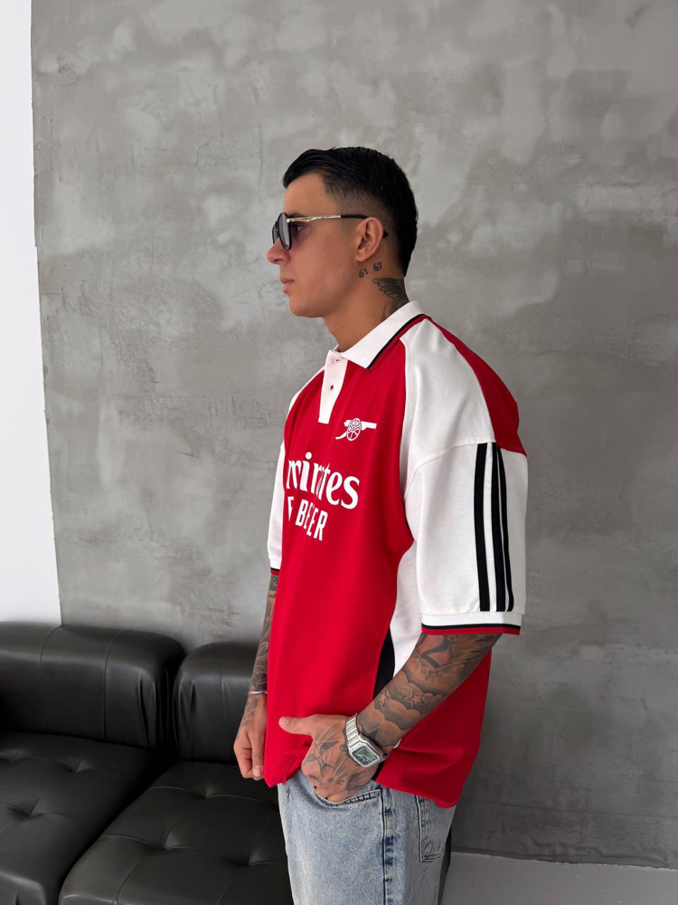 ARSENAL OVERSİZE POLO YAKA T-SHİRT / KIRMIZI