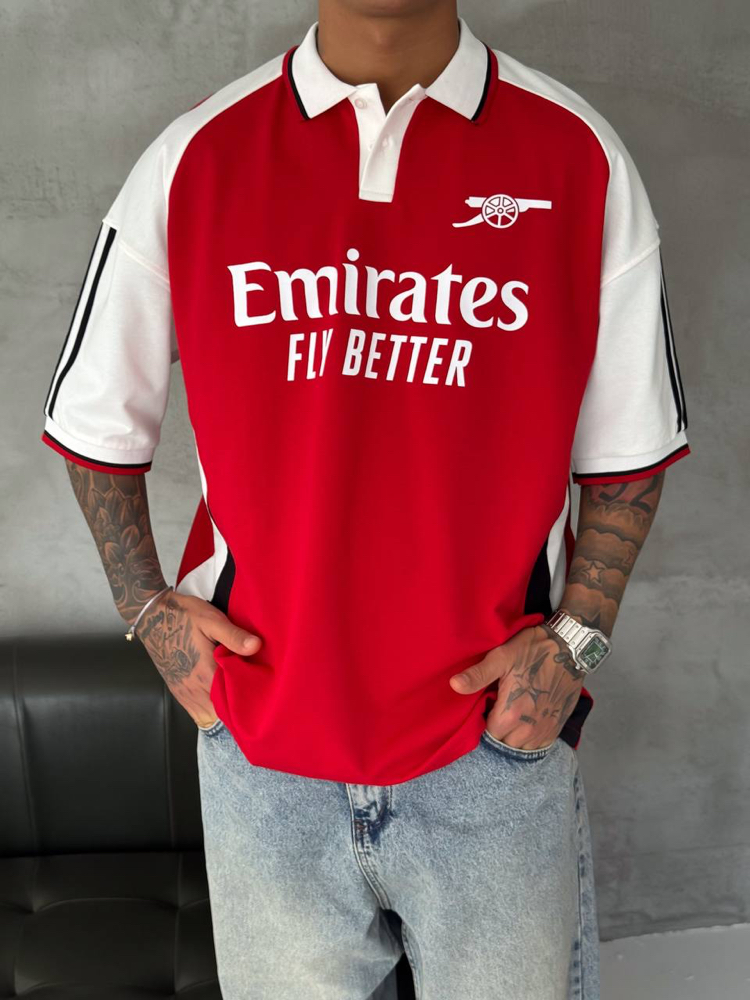 ARSENAL OVERSİZE POLO YAKA T-SHİRT / KIRMIZI