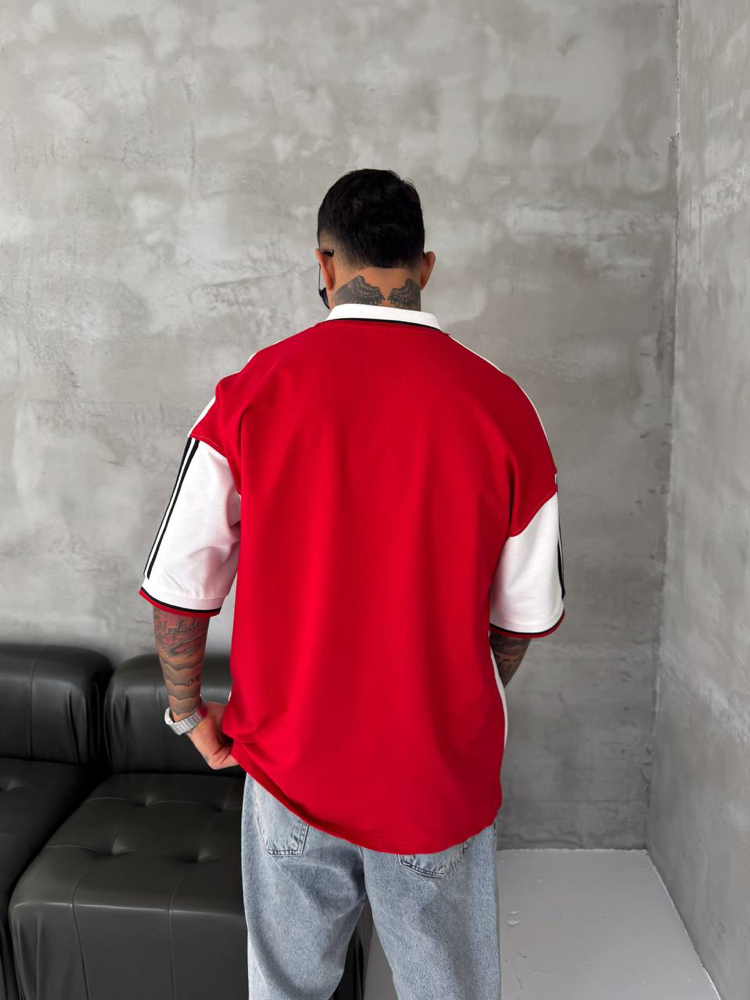 ARSENAL OVERSİZE POLO YAKA T-SHİRT / KIRMIZI