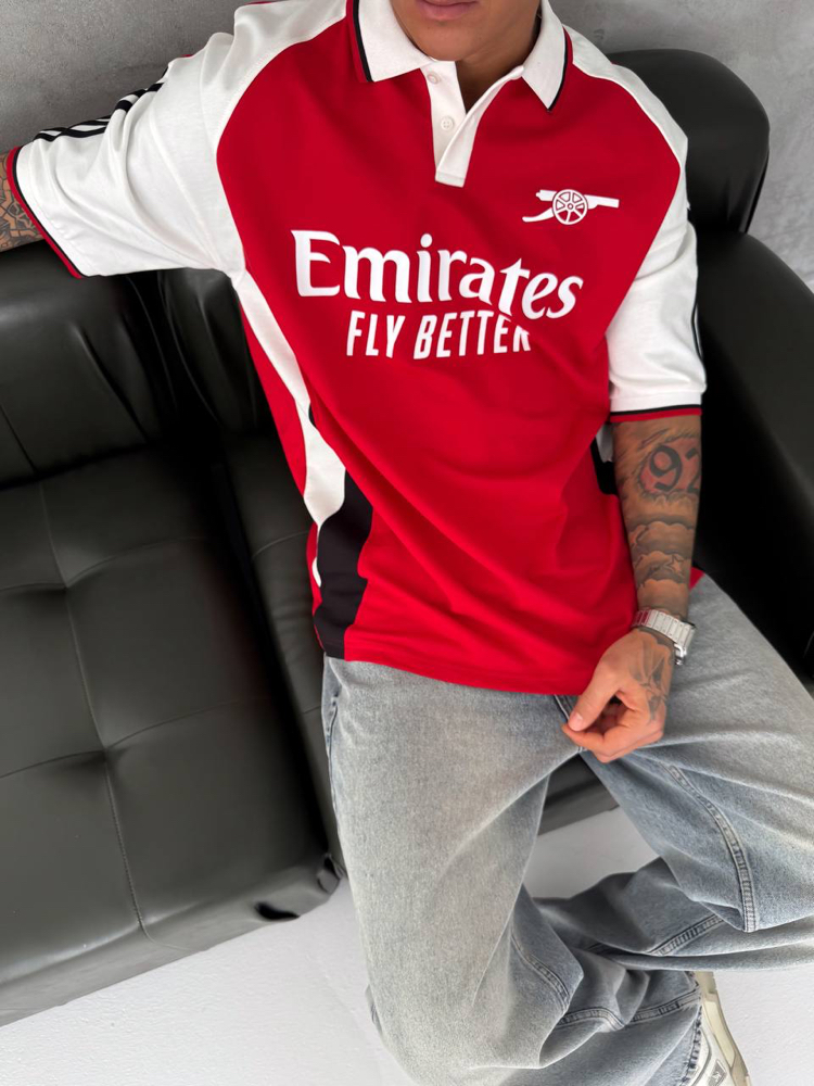 ARSENAL OVERSİZE POLO YAKA T-SHİRT / KIRMIZI