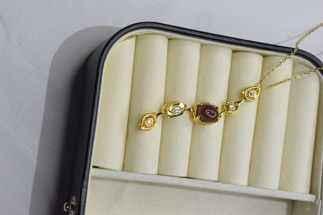 Gold Mor Taşlı Y Kolye 